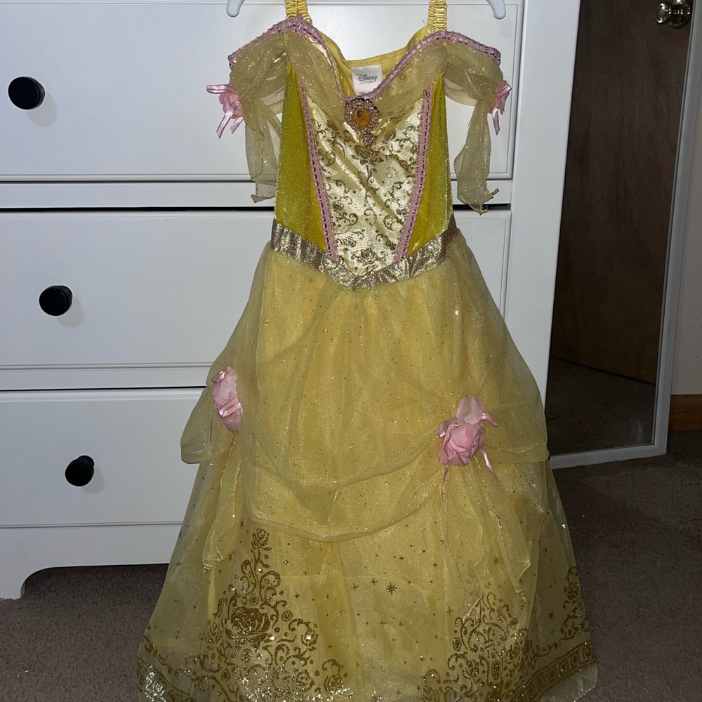 Disney Belle Yellow and Pink Dress with Gold Details